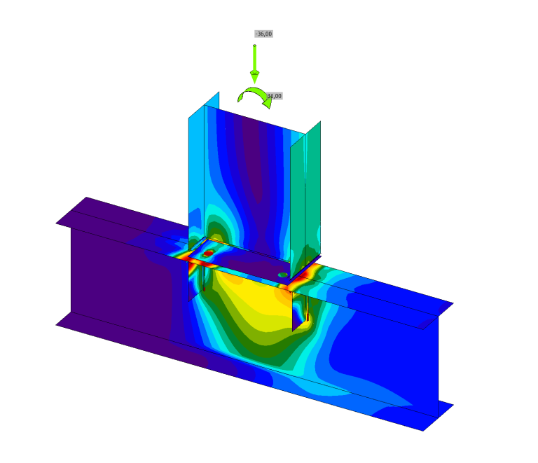 3D-Detailstatik: Hochbelasteter Stahlbau-Knotenpunkt. Anschlussoptimierung mittels CBFEM für den Industriebau.