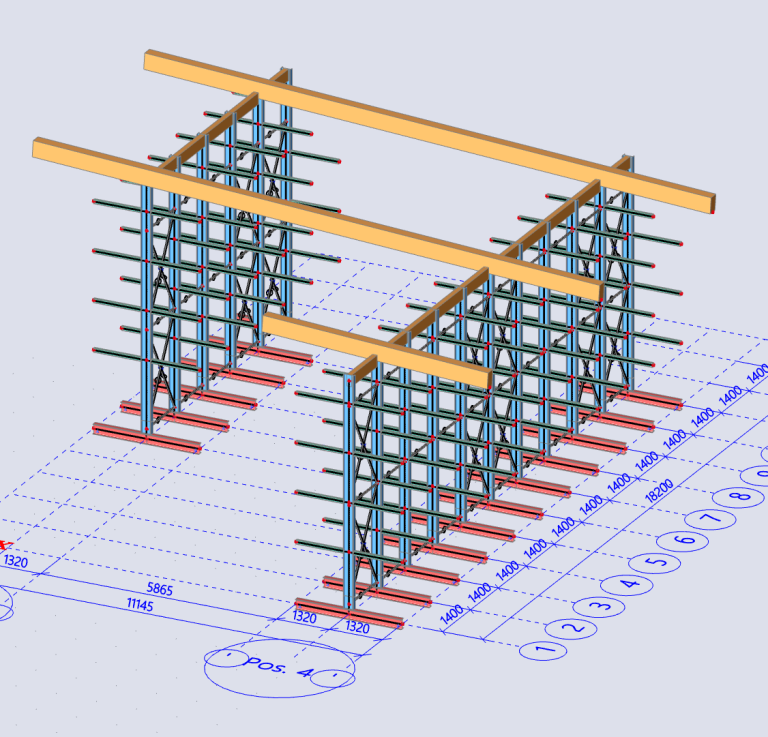 3D-Statik: Kragarmregalhalle als Stahl-Holz-Mischkonstruktion. Tragwerksplanung für Hochregallager nach ÖNORM in Feldbach, Österreich.