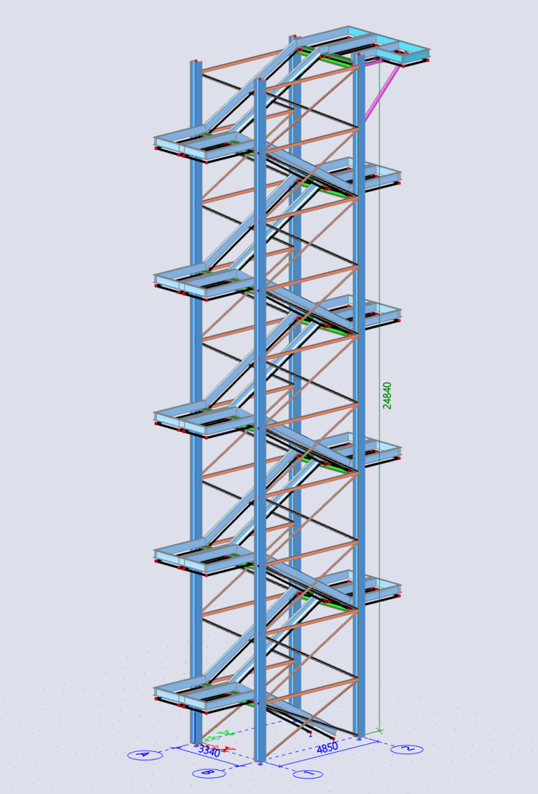 Statik für einen Treppenturm aus Stahl für die Petrochemie