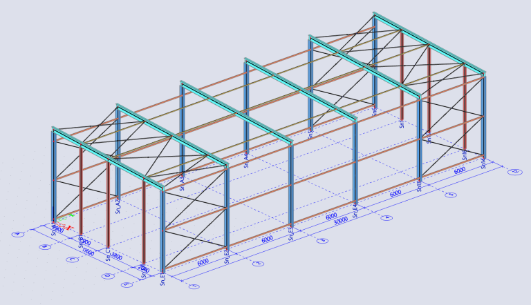 3D-Statik: Rahmenkonstruktion einer Stahlhalle. Prüffähige Tragwerksplanung für Produktions- und Lagerhallen im Industriebau.
