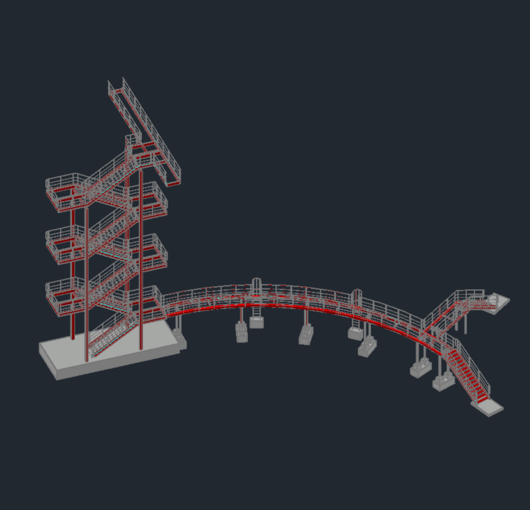 Statik Treppenturm für Petrochemie Erschließungssysteme im Anlagenbau: Treppenturm mit radialer Wegführung